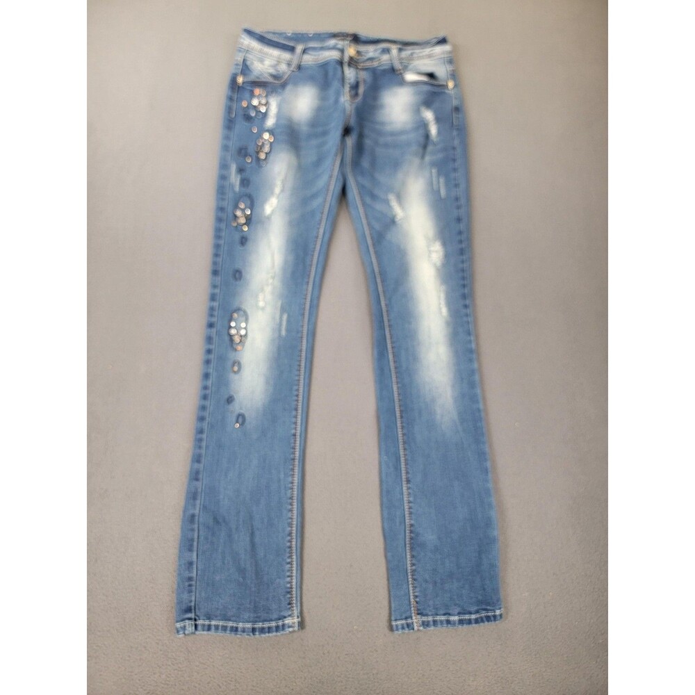 Philipp Plein‎ Jeans Womens 30 Blue Distressed Embellished Skull Studded bling